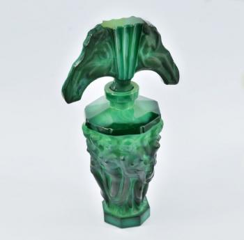 Flacon - glass, Malachite - SCHLEWOGT, design Artur Pleva - 1930 Flacon - glass, Malachite - SCHLEWOGT, design Artur Pleva - 1930