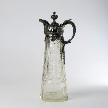Glass Jug - metal, clear glass - 1890 Glass Jug - metal, clear glass - 1890