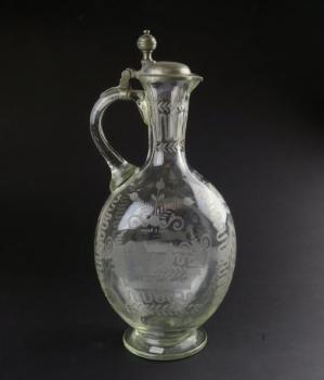 Glass Jug - tin, clear glass - 1734 Glass Jug - tin, clear glass - 1734