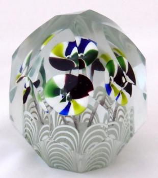 Glass paperweight with striped funnel-shaped flowe Glass paperweight with striped funnel-shaped flowe