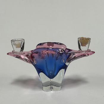 Candlestick - blue glass, pink glass - 1960 Candlestick - blue glass, pink glass - 1960