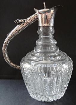 Cut glass jug, with silver handle